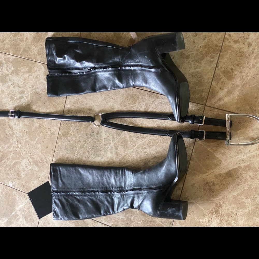 Frye black leather knee boots